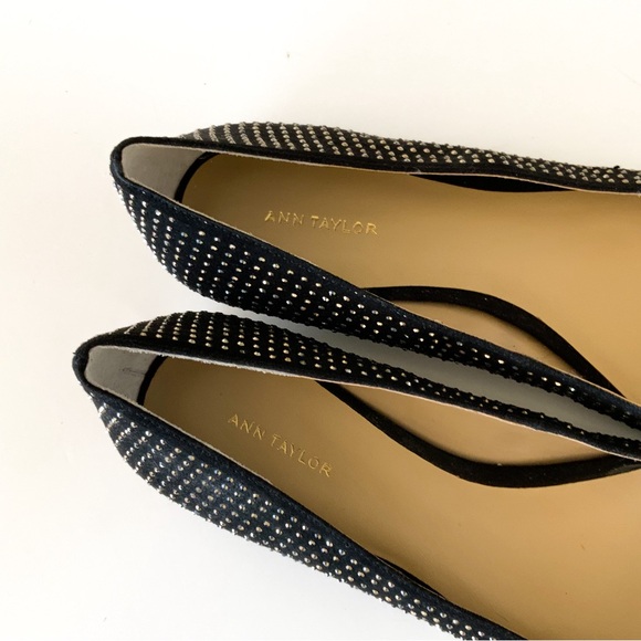 Ann Taylor Crystal Studded Black Bow Flats Size 9 - Picture 7 of 8